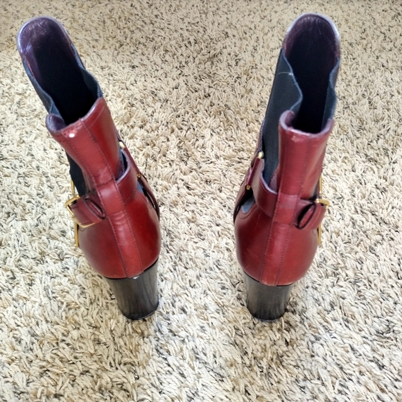 Yves Saint Laurent Red Leather Side Metal Logo Booties Sz 38/7 - Picture 5 of 8